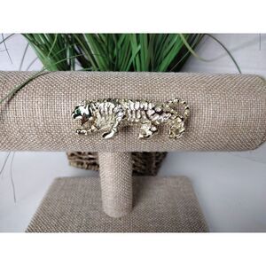 GERRY'S Signed Rare Figural Panther Or Jaguar Green Crystal Eye Brooch VINTAGE